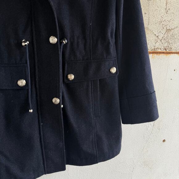 Wool Blend Parka Faux Fur Hood Navy Winter Coat Laundry by Shelli Segal Women 10 - Picture 6 of 11